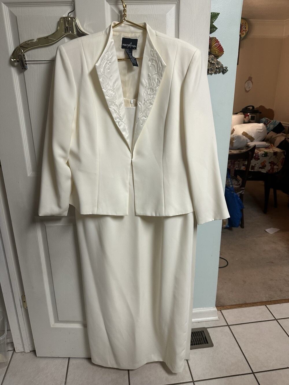 Positive Attitude White Jacket & Long Dress Suit 2pc MOB Church 90s Y2K XL 18